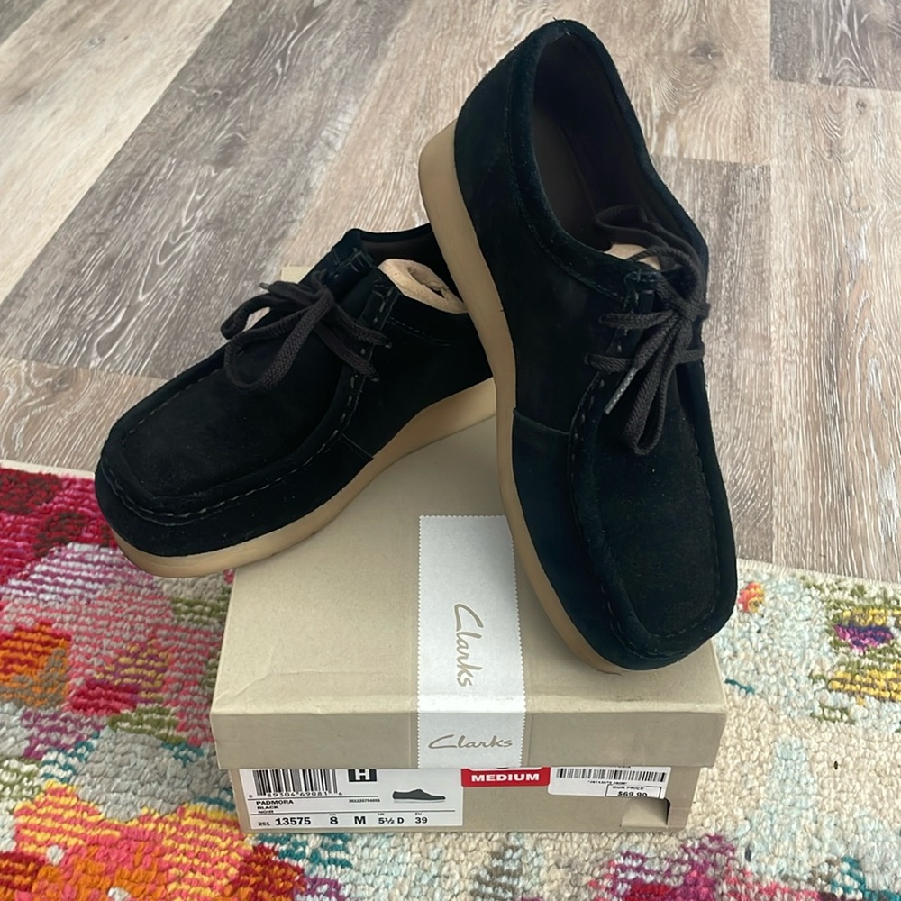 Womens Clarks Padmora - Black suede size 8! Only worn twice!